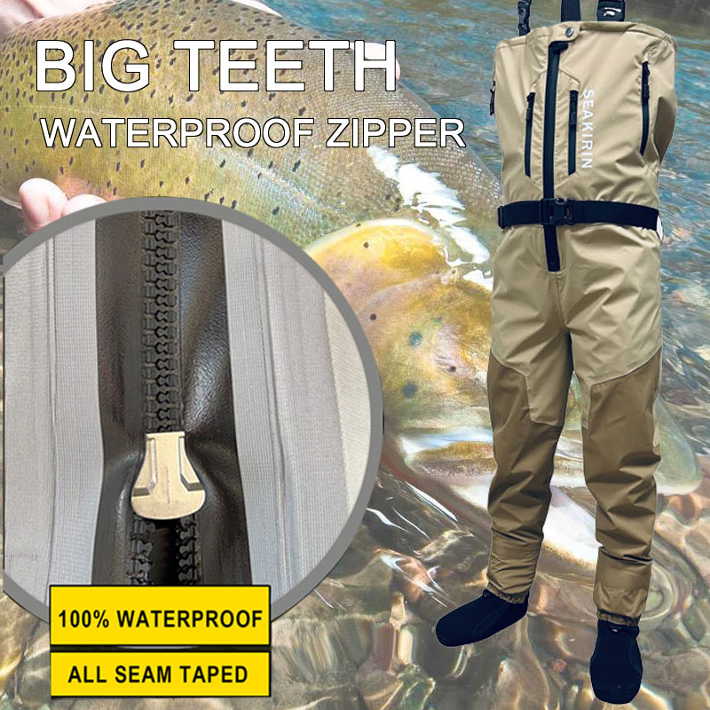 Fishing Waders - ซิปด้านหน้าBreathable Stoutหน้าอกตกปลาWadersกันน้ําซิปขนาดใหญ่และสูงStockingfoot Wadingกางเกงสําหรับชาย,เชื่อมตะเข็บ