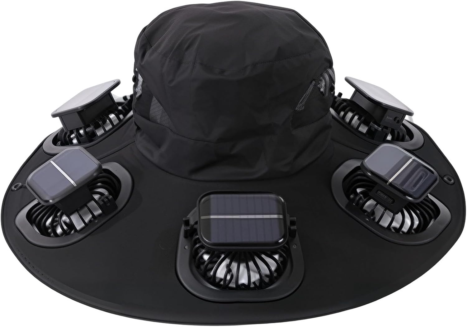 Fishing Hat - หมวกพัดลมพลังงานแสงอาทิตย์ 6 ใบพัด ระบายอากาศ ป้องกันรังสียูวี ปีกกว้าง