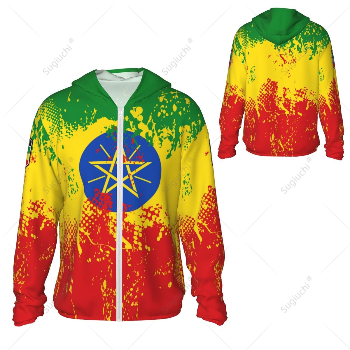 Fishing Hoodie - เสื้อฮู้ดกันแดดลายธงชาติเอธิโอเปีย เสื้อผ้ากันแดด ตกปลา ปั่นจักรยาน วิ่ง แห้งเร็ว