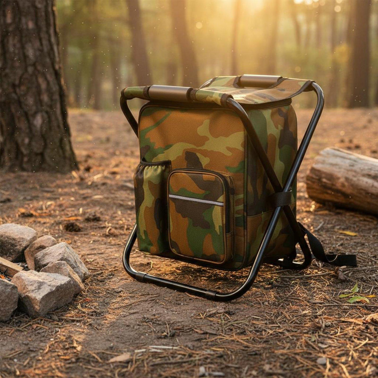 Fishing Backpack - เก้าอี้เก็บความเย็นแบบพับได้สำหรับตั้งแคมป์ ดีไซน์แบบกระเป๋าเป้ ใช้งานได้หลากหลาย พร้อมฉนวนกันความร้อน เหมาะสำหรับนักตกปลาและนักตั้งแคมป์