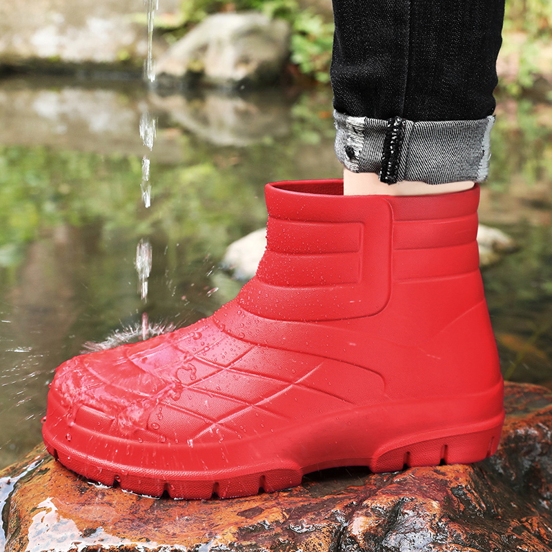 Fishing Boots - รองเท้าบูทกันฝนแบบสั้นสไตล์คู่รัก กันลื่น กันน้ำ รองเท้าตกปลากลางแจ้ง รองเท้าเชฟสำหรับทำงานในครัว รองเท้าบูทกันฝนน้ำหนักเบา