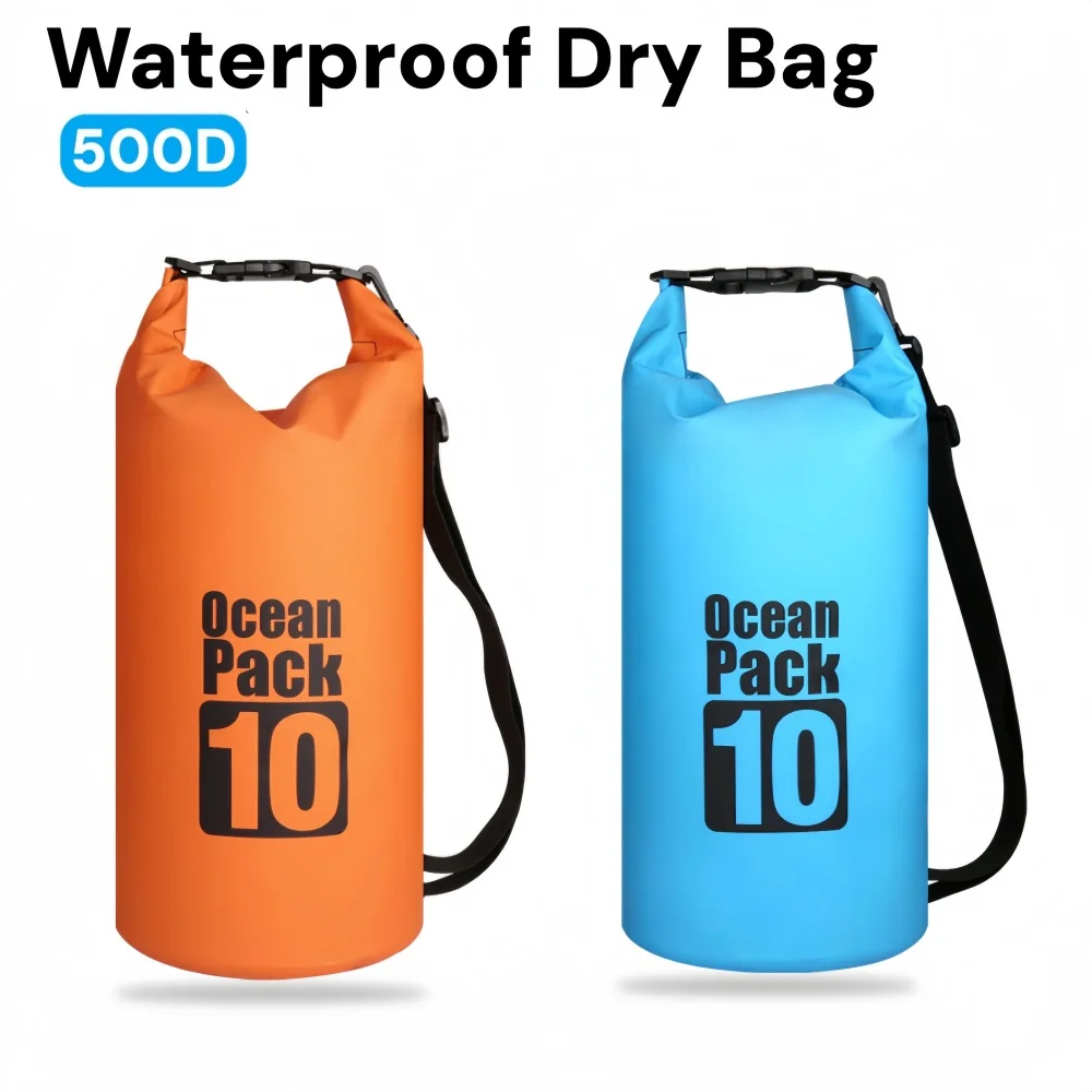 Fishing Bag Waterproof - กระเป๋าแห้งกันน้ำ 500D แบบลอยน้ำได้, กระเป๋าแบบม้วนปิดปากสำหรับตั้งแคมป์ เดินป่า ท่องเที่ยวกลางแจ้ง,
