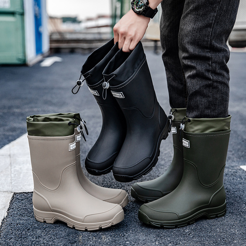 Fishing Boots - รองเท้ายางพื้นหนาทนทานสำหรับผู้ชายและผู้หญิง รองเท้าบูทยางกันน้ำกันลื่นระดับกลางน่อง เหมาะสำหรับตกปลาและงานก่อสร้าง