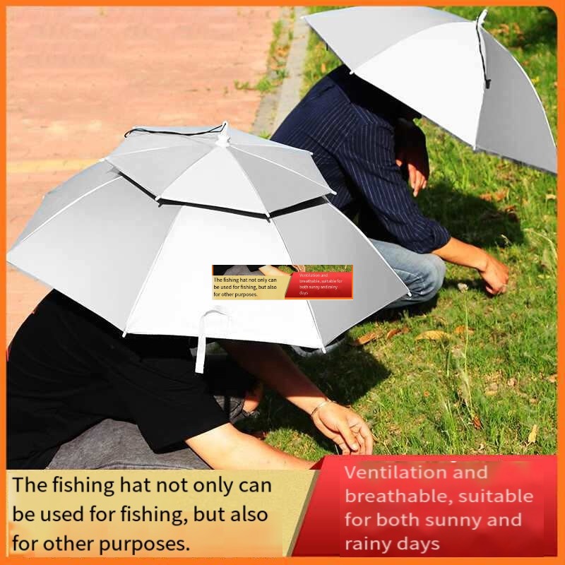 Fishing Hat - หมวกกันแดดแบบพับได้สองชั้นขนาดใหญ่ ป้องกันฝน ใช้สำหรับตกปลา เก็บใบชา และกิจกรรมกลางแจ้ง
