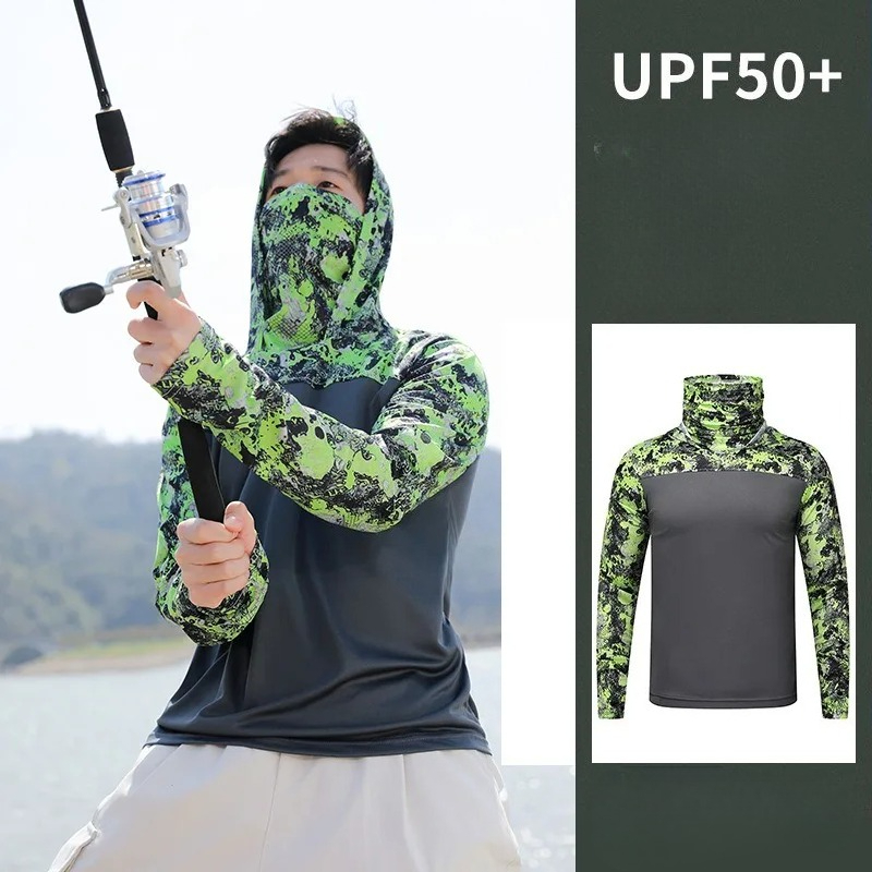 เสื้อตกปลาแบบมีฮู้ดสำหรับผู้ชา - Fishing Shirt Uv Protection บทวิจารณ์และราคา