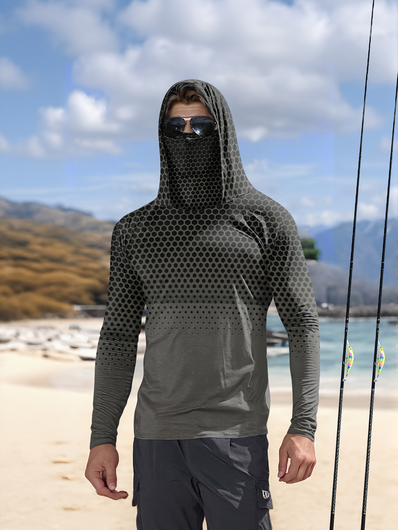 เสื้อฮู้ดตกปลาผู้ชายสีเทาไล่เฉ - Fishing Hoodie บทวิจารณ์และราคา